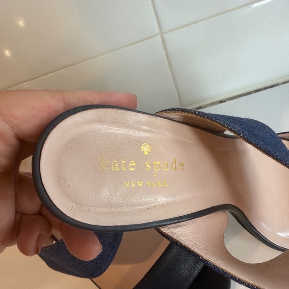 Kate Spade New York Denim Block Heel Mule Sandals Two Strap Wood Heel Size 9 - Picture 3 of 7